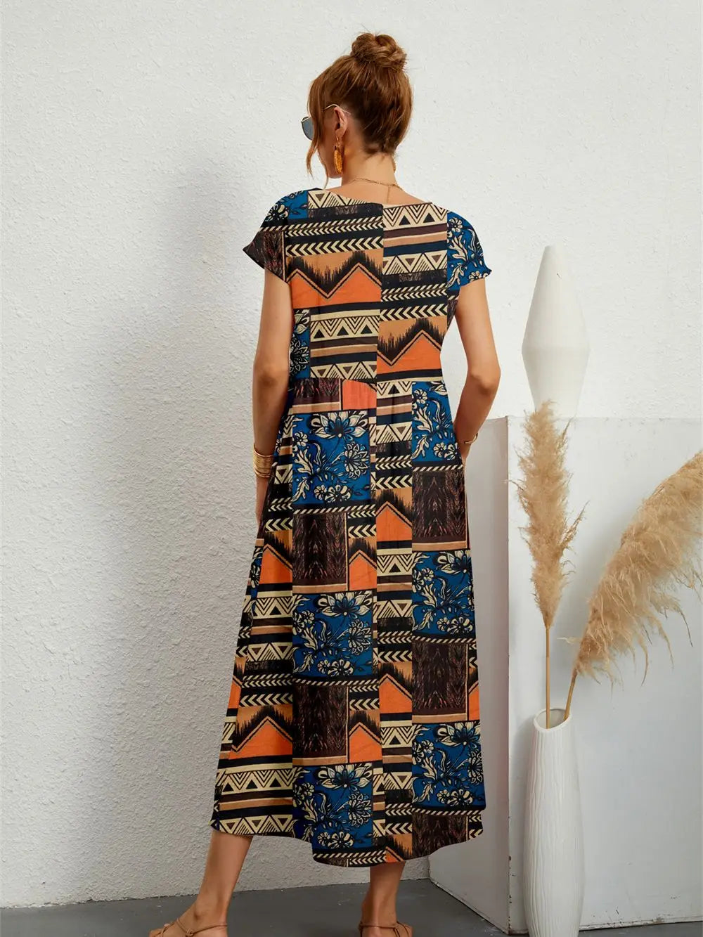 Hannah™ - Vestido impreso con cuello O y bolsillos