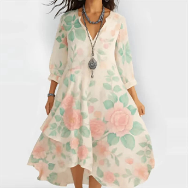 Shanae – Vestido Midi Elegante con Patrón Floral