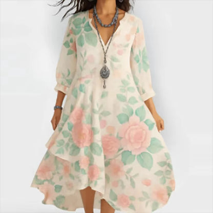 Shanae – Vestido Midi Elegante con Patrón Floral