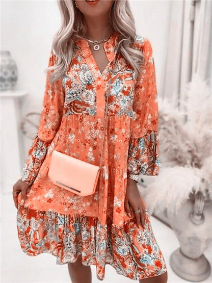 Helena - Vestido A-Line con Escote en V Floral