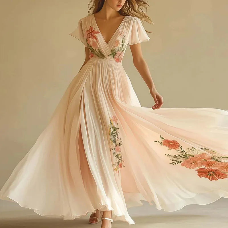 Amelia | Elegante Vestido de Fiesta con Cintura Alta y Escote en V
