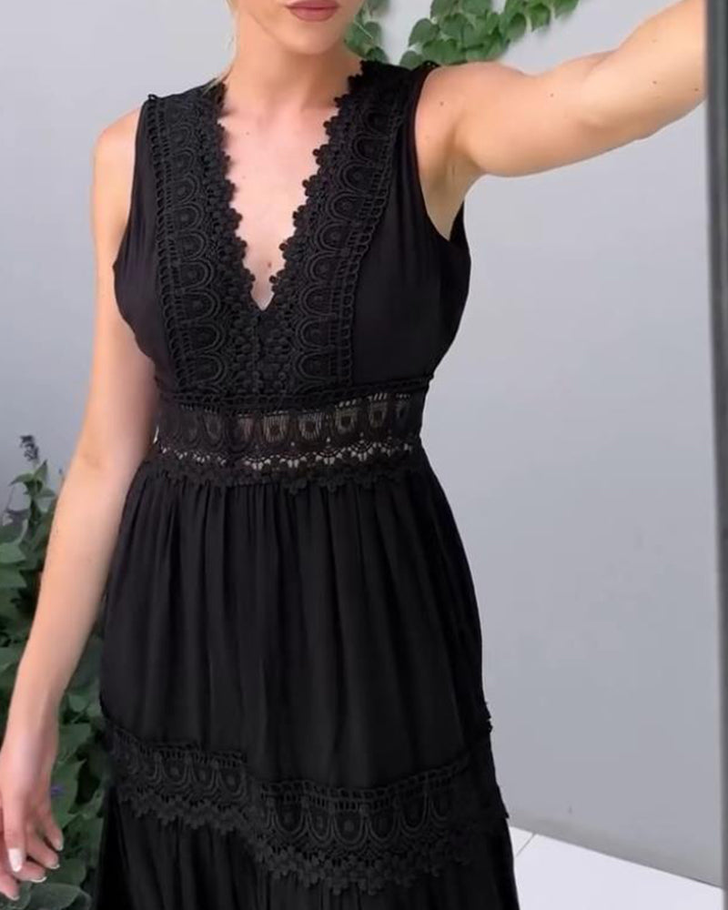 Mirna - Vestido sin mangas de encaje con escote en V