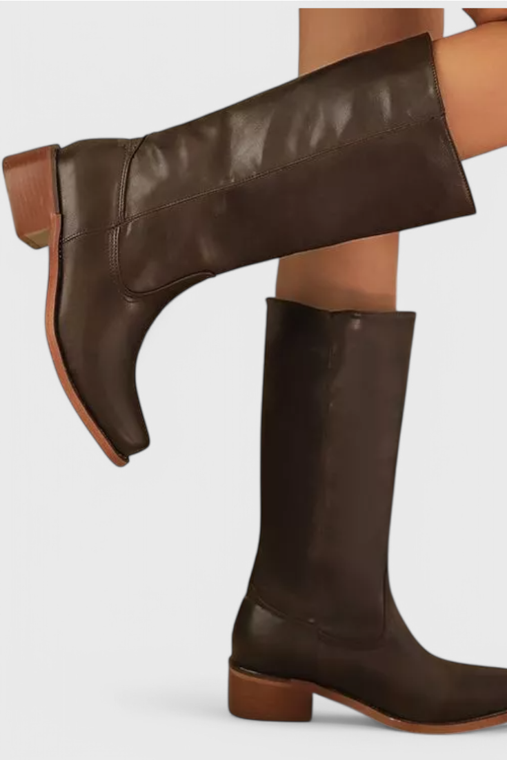 Botas de Mujer hasta la Rodilla con Tacón Apilado y Punta Redonda Clásica