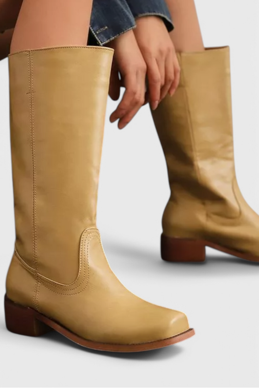 Botas de Mujer hasta la Rodilla con Tacón Apilado y Punta Redonda Clásica