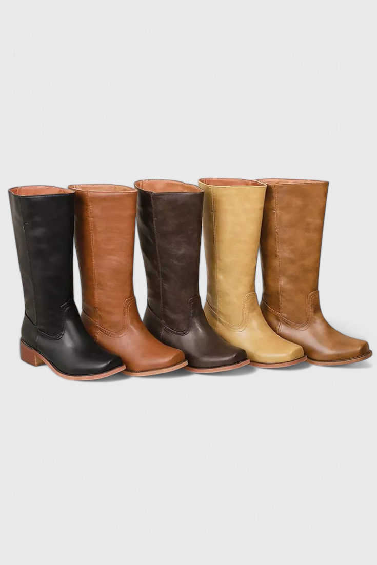 Botas de Mujer hasta la Rodilla con Tacón Apilado y Punta Redonda Clásica