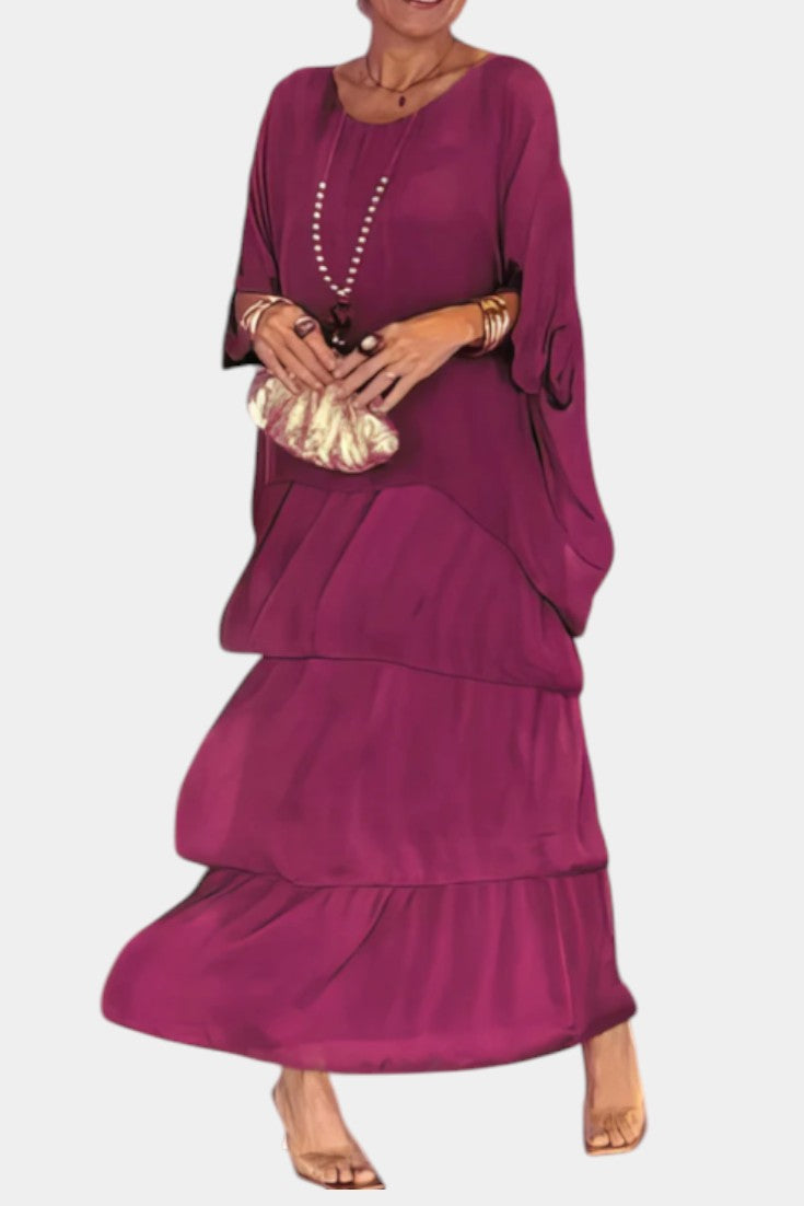 Caroline Vestido Maxi con Volantes y Mangas Murciélago