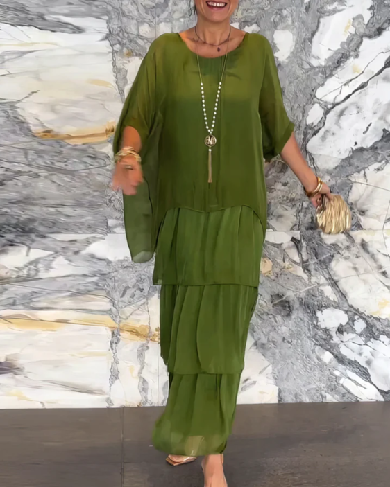 Caroline | Vestido Maxi de Cuello Redondo Suelto