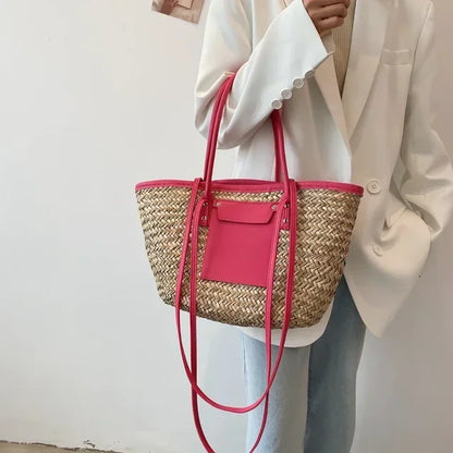 Torborg | Elegante bolso de paja con acentos de cuero
