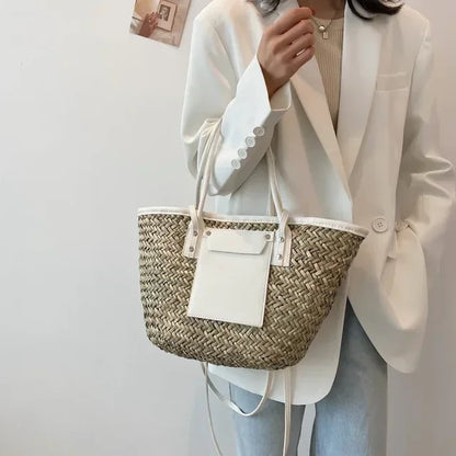 Torborg | Elegante bolso de paja con acentos de cuero