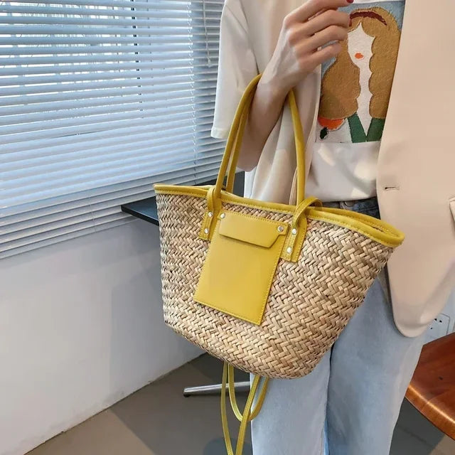 Torborg | Elegante bolso de paja con acentos de cuero