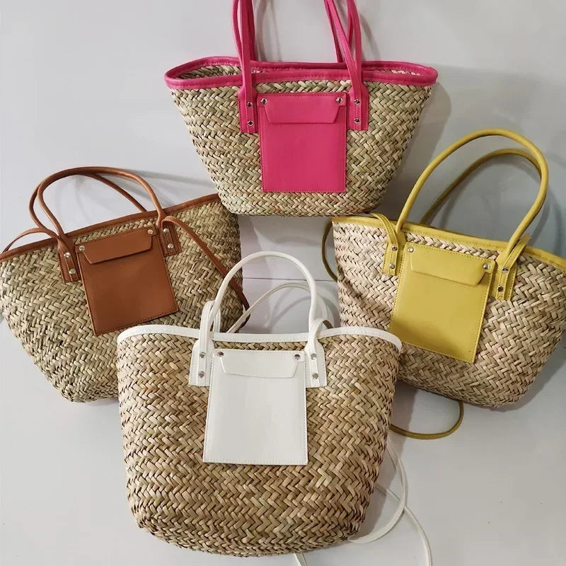 Torborg | Elegante bolso de paja con acentos de cuero