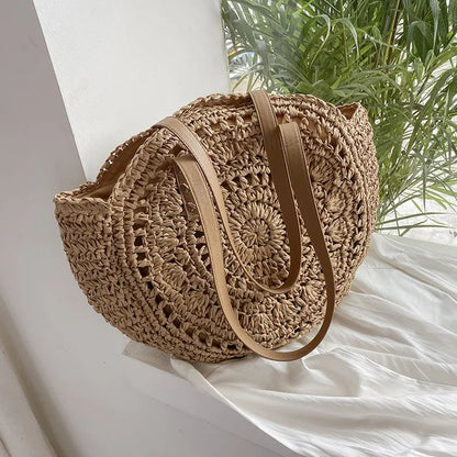 Arnora | Bolso Redondo Tejido con Correas de Cuero Sintético