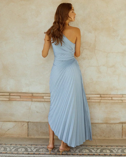 Sylviana - Vestido Midi Plisado de Un Hombro