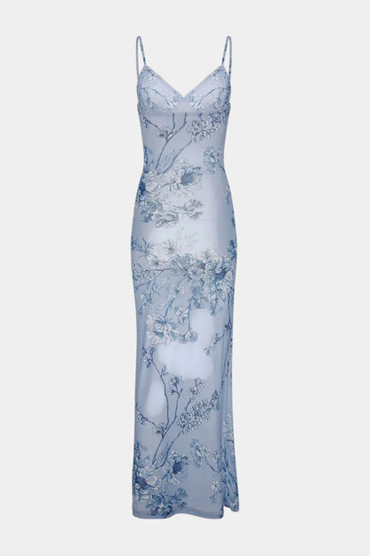 Iris Vestido de Encaje Floral Azul