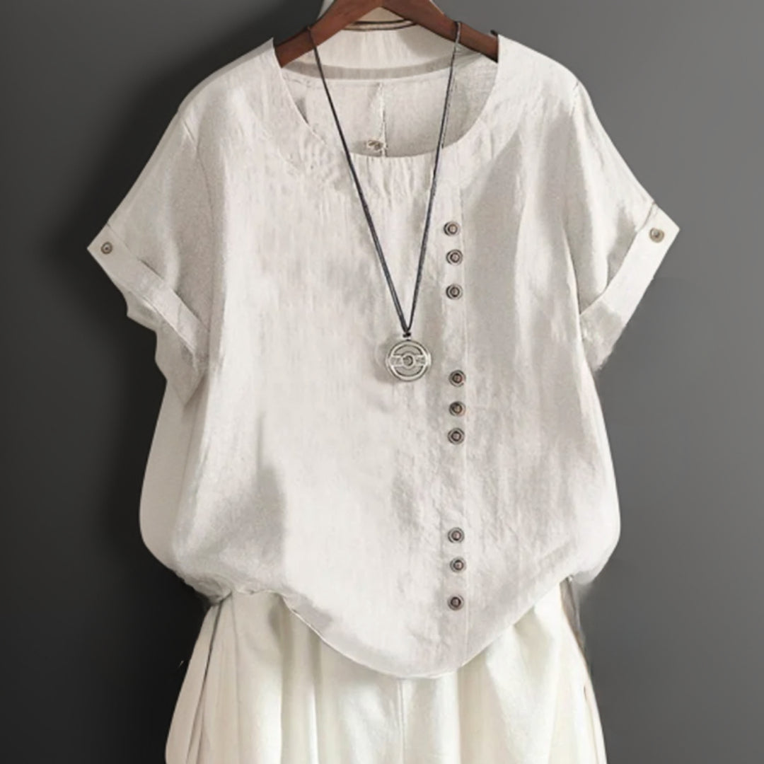 Joline┃Camiseta con Cuello Redondo y Botones