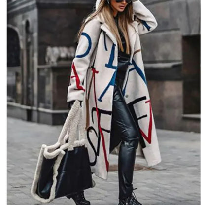 Abrigo Largo de Mujer con Patrones de Diseñador Elegantes
