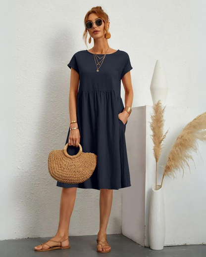 MILLA - VESTIDO CASUAL DE VERANO DE CUELLO REDONDO Y AJUSTE SUELTO