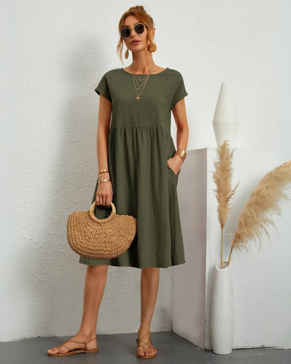 MILLA - VESTIDO CASUAL DE VERANO CON CUELLO REDONDO Y AJUSTE SUELTO