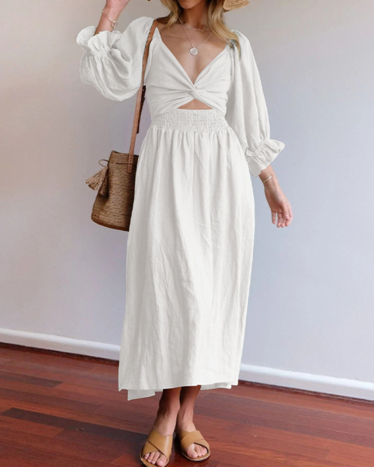 Ophelia - Vestido Midi con Mangas de Volantes