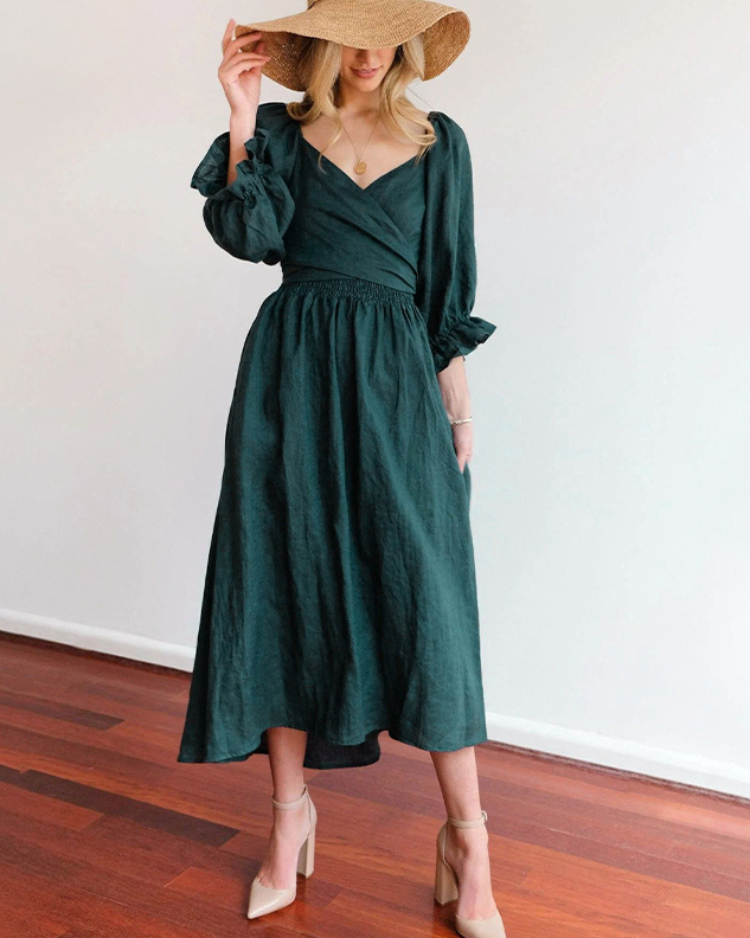 Ophelia - Vestido Midi con Mangas de Volantes