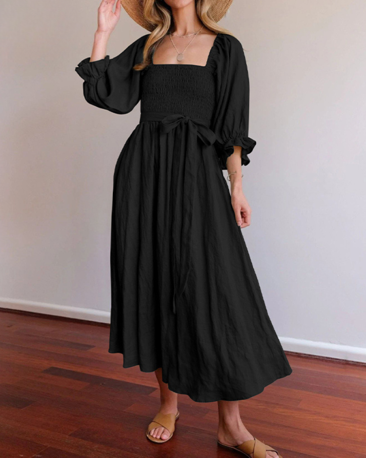 Ophelia - Vestido Midi con Mangas de Volantes