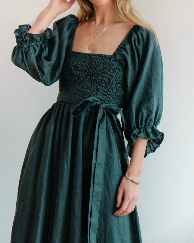 Ophelia - Vestido Midi con Mangas de Volantes