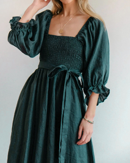 Ophelia - Vestido Midi con Mangas de Volantes