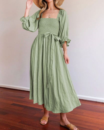 Ophelia - Vestido Midi con Mangas de Volantes
