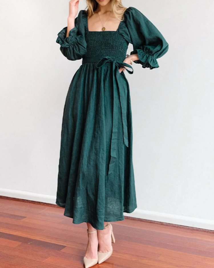 Ophelia - Vestido Midi con Mangas de Volantes