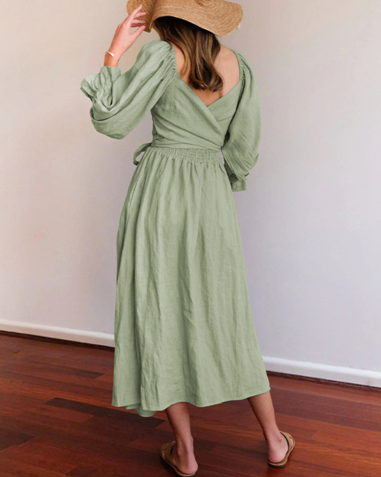 Ophelia - Vestido Midi con Mangas de Volantes