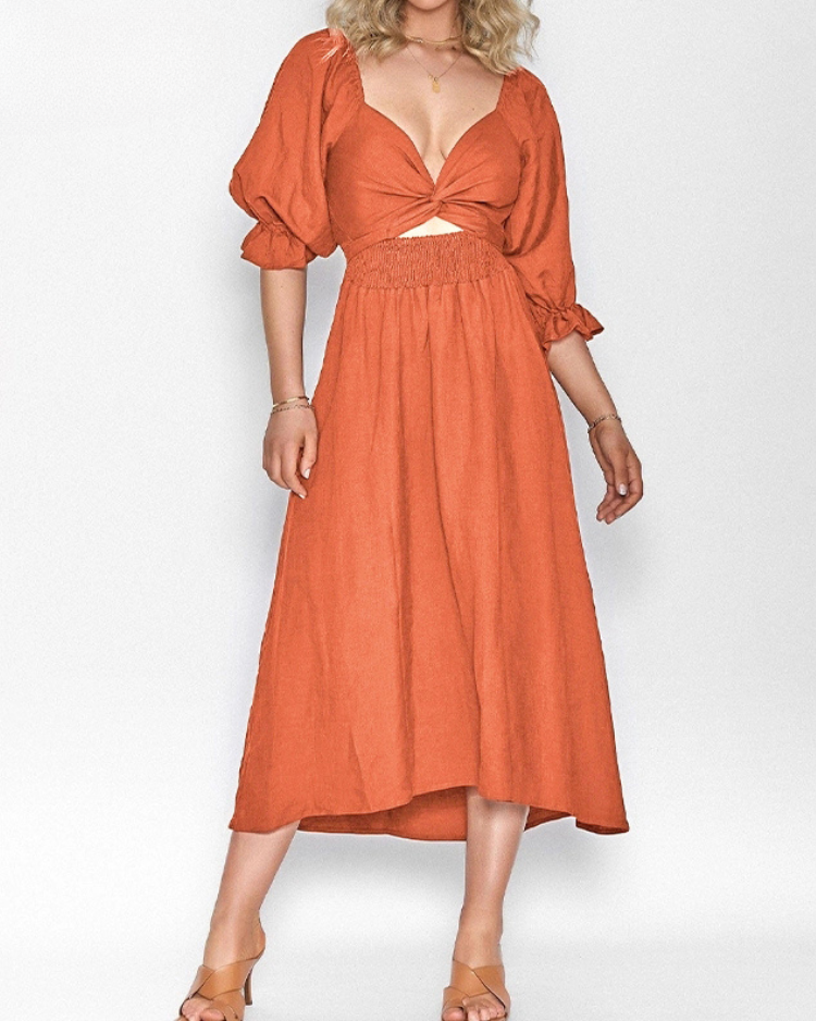 Ophelia - Vestido Midi con Mangas de Volantes