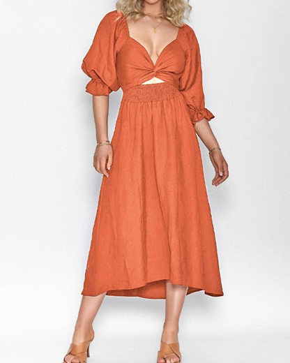 Ophelia - Vestido Midi con Mangas de Volantes