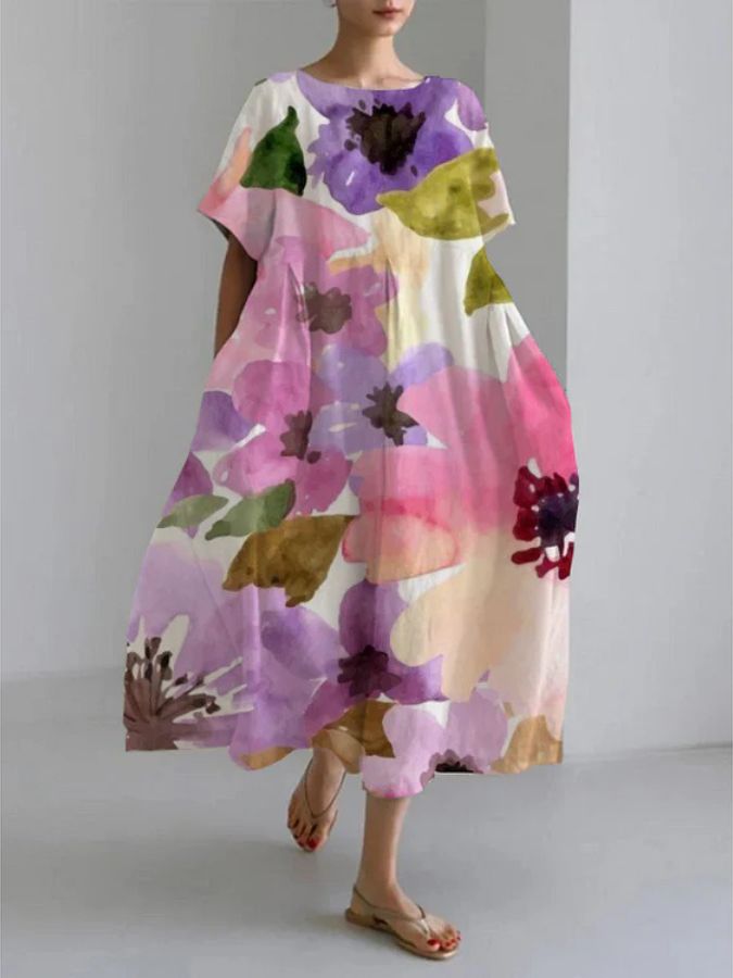 Zara - Vestido Floral Suelto de Corte Relajado para Mujeres