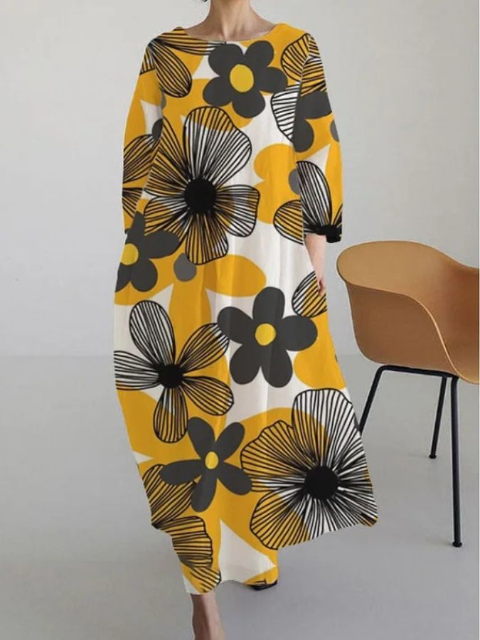 Vida - Vestido Floral de Cuello Redondo Suave y Chic