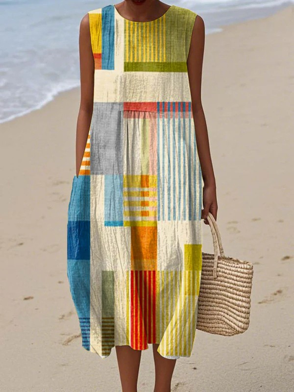 Sierra – Vestido Midi de Patchwork Relajado