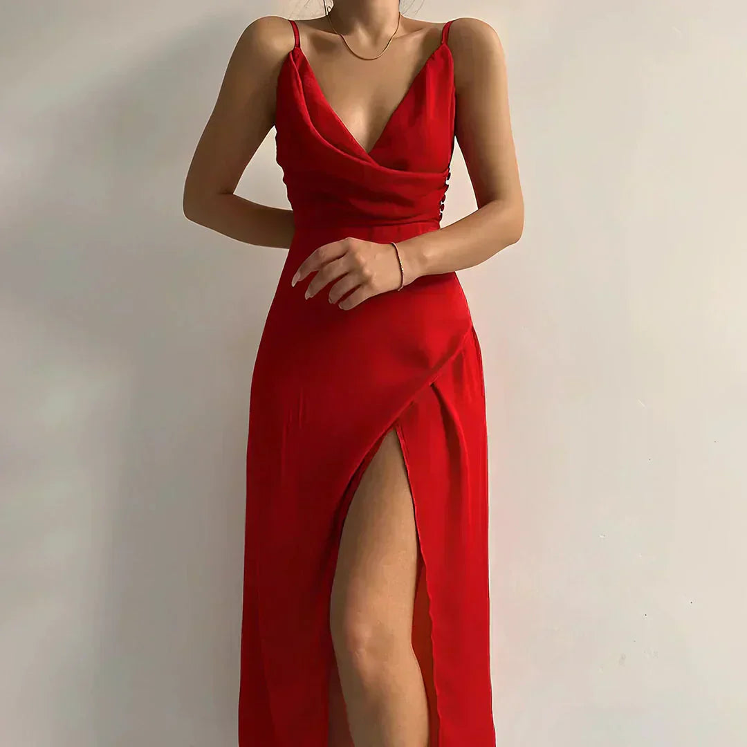Ophelia™ - VESTIDO ELEGANTE CON ESCOTE DRAPEADO Y RENDIJA