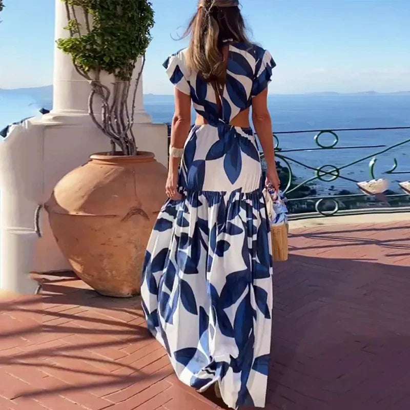 Maxi Mariposa de Verano: Vestido de Moda para Mujer con Escote en V y Espalda Descubierta