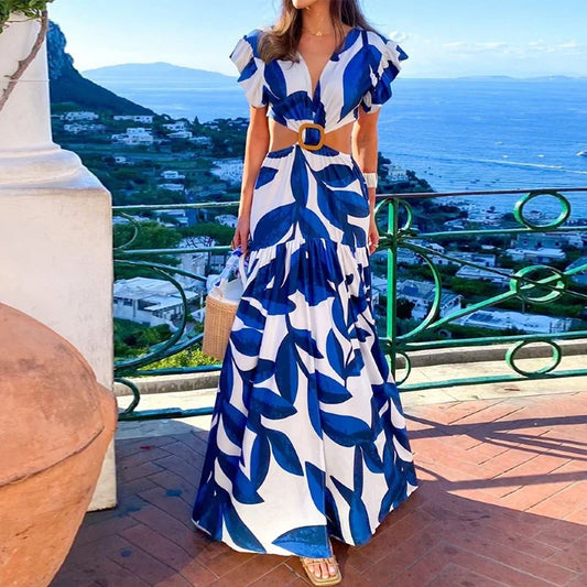Maxi Mariposa de Verano: Vestido de Moda para Mujer con Escote en V y Espalda Descubierta