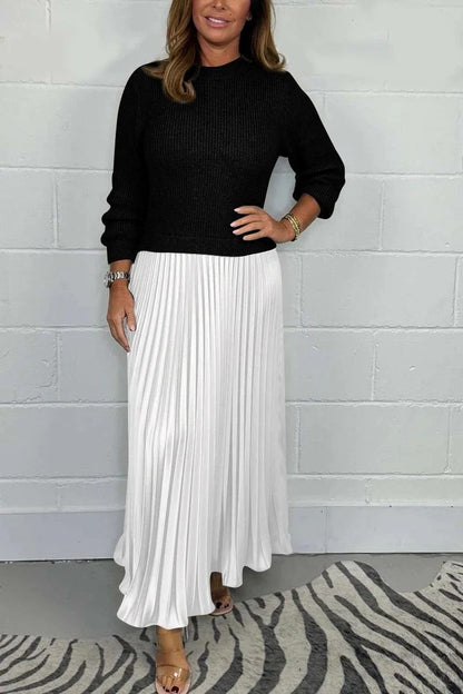 CAMILLA – VESTIDO MAXI CON SUÉTER Y FALDA PLISADA