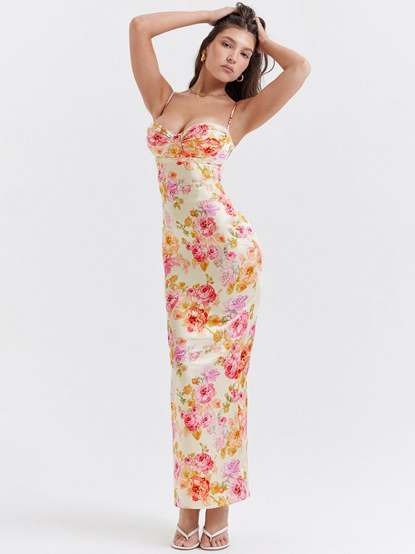 Lucy | Vestido Maxi de Satén Floral