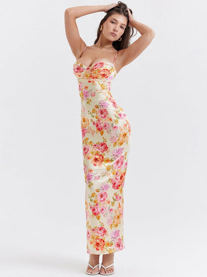 Lucy | Vestido Maxi de Satén Floral