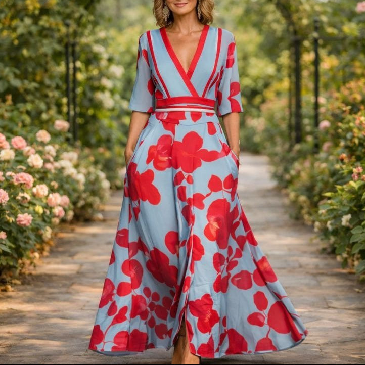 Vestido Largo con Escote en V - Elegancia Atemporal