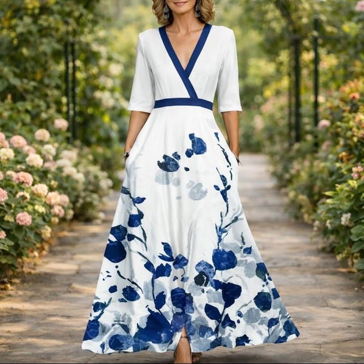 Vestido Largo con Escote en V - Elegancia Atemporal