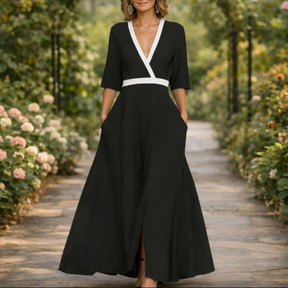 Vestido Largo con Escote en V - Elegancia Atemporal