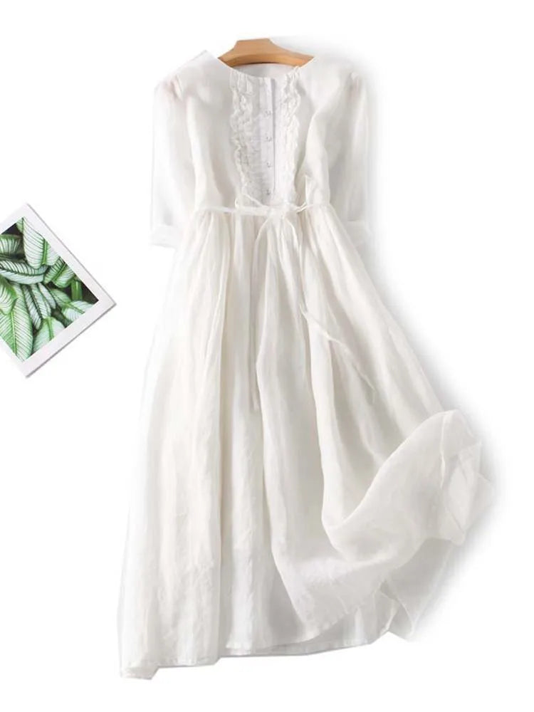 Arya - Vestido de Encaje con Cuello Redondo y Cintura Ajustable para Mujeres