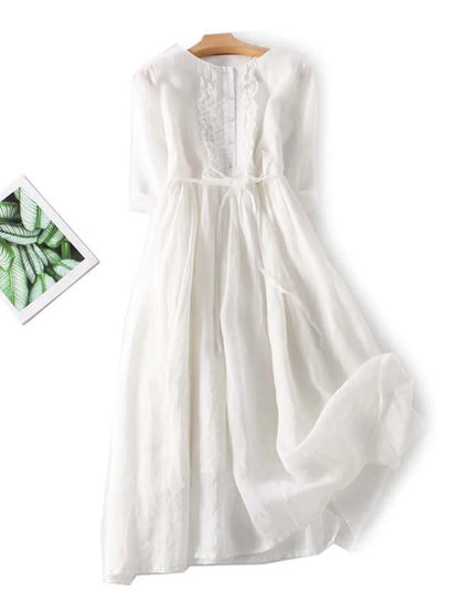 Arya - Vestido de Encaje con Cuello Redondo y Cintura Ajustable para Mujeres