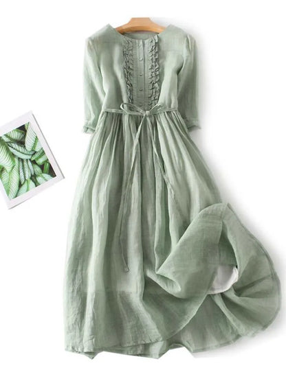 Arya - Vestido de Encaje con Cuello Redondo y Cintura Ajustable para Mujeres