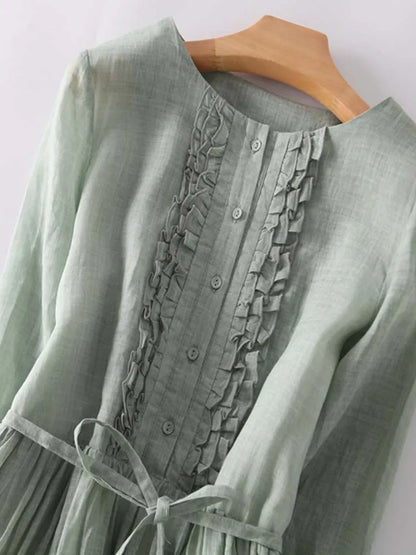 Arya - Vestido de Encaje con Cuello Redondo y Cintura Ajustable para Mujeres