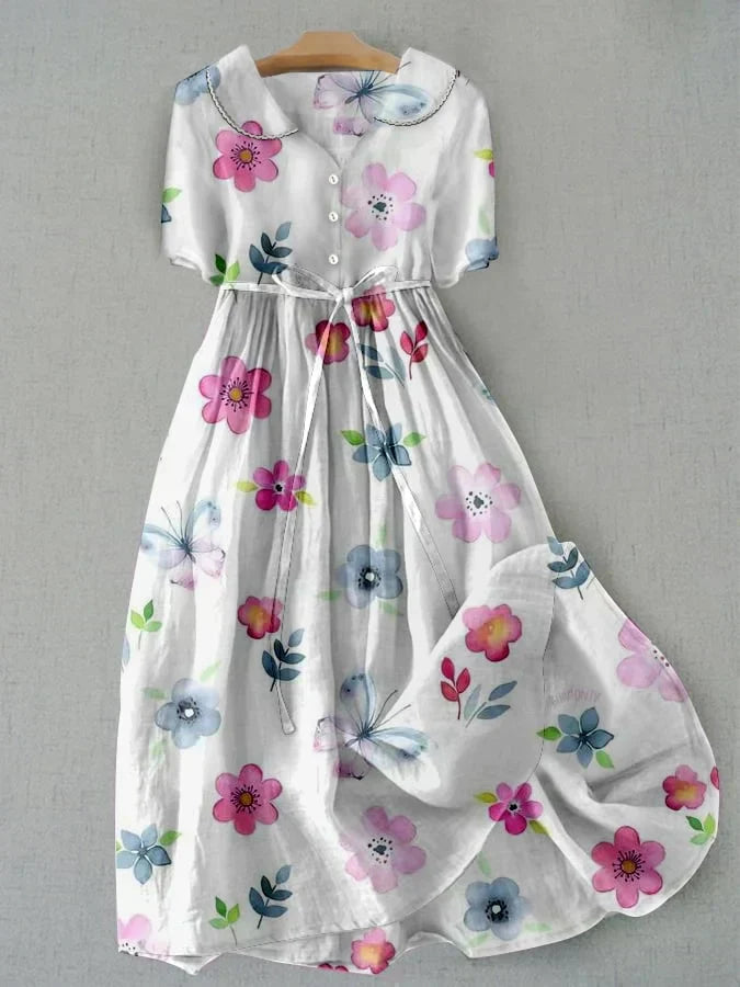 Vestido Floral para Mujeres - Estilo de Verano en Algodón-Lino Transpirable