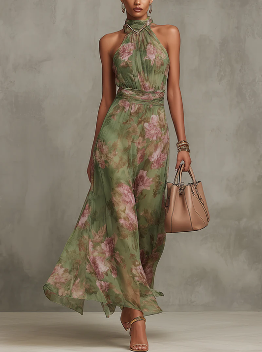 Serena | Elegante vestido largo floral fluido que realza la silueta